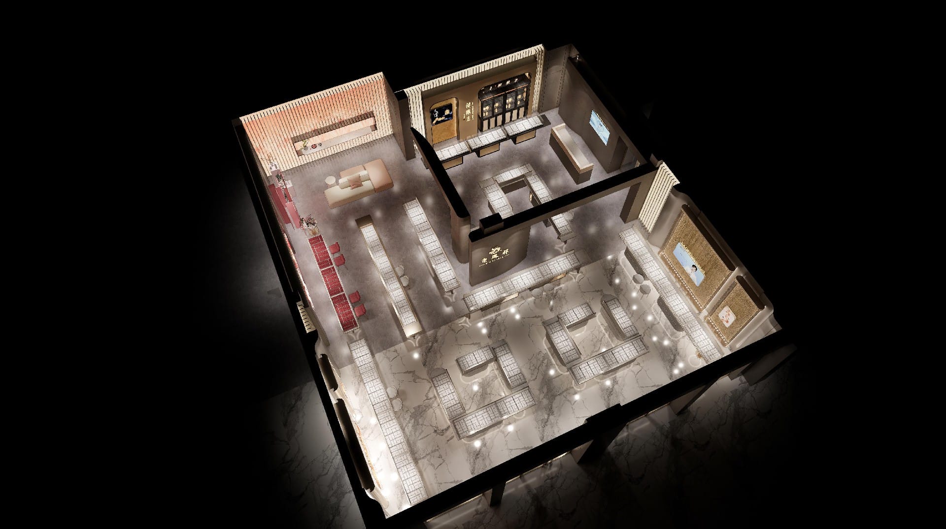 Case display of smart lighting in Ningbo Laofengxiang Jewelry Store