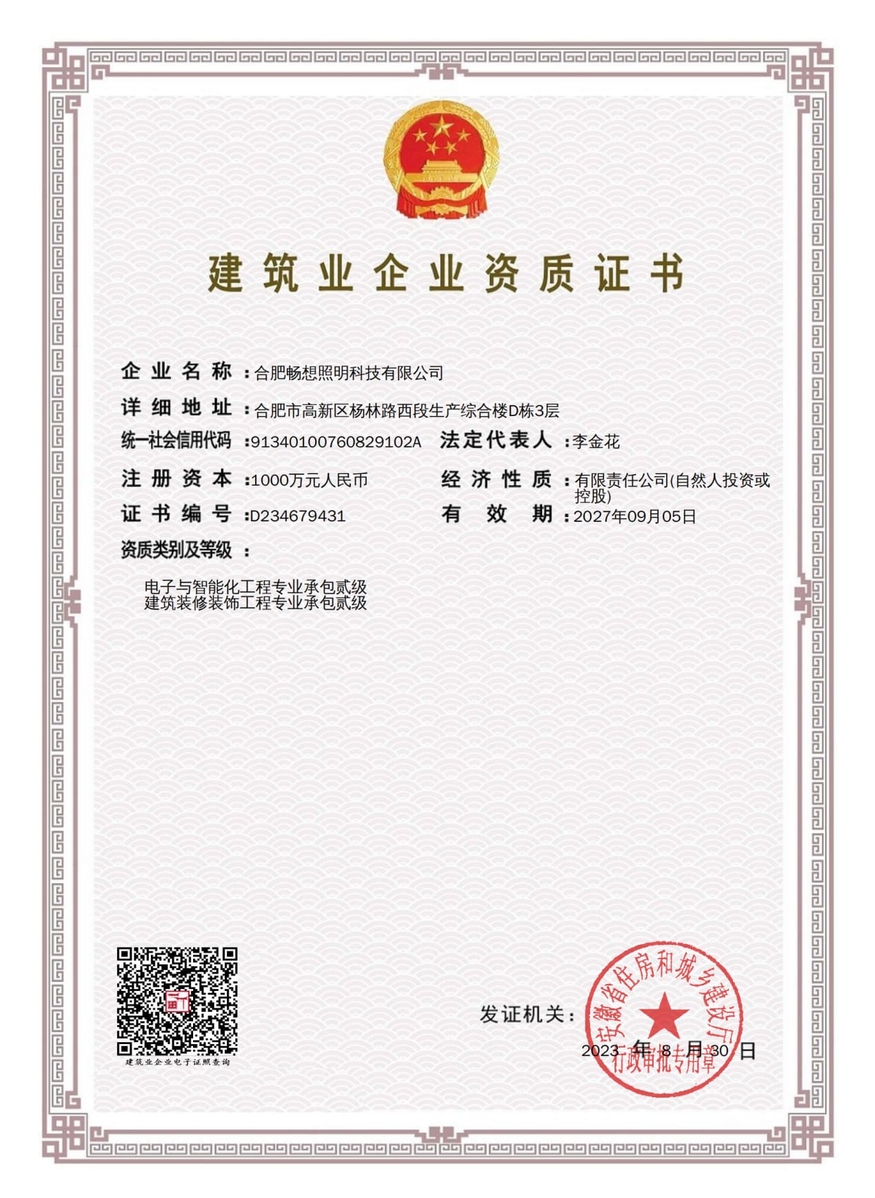 Qualification certificate for Construction enterprises